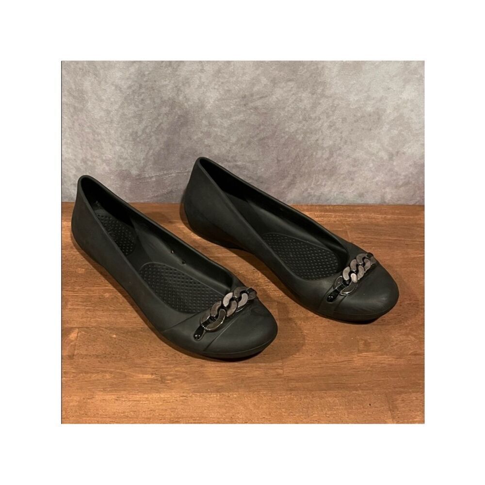 Crocs Slip On Black Chain Link Flats size 8